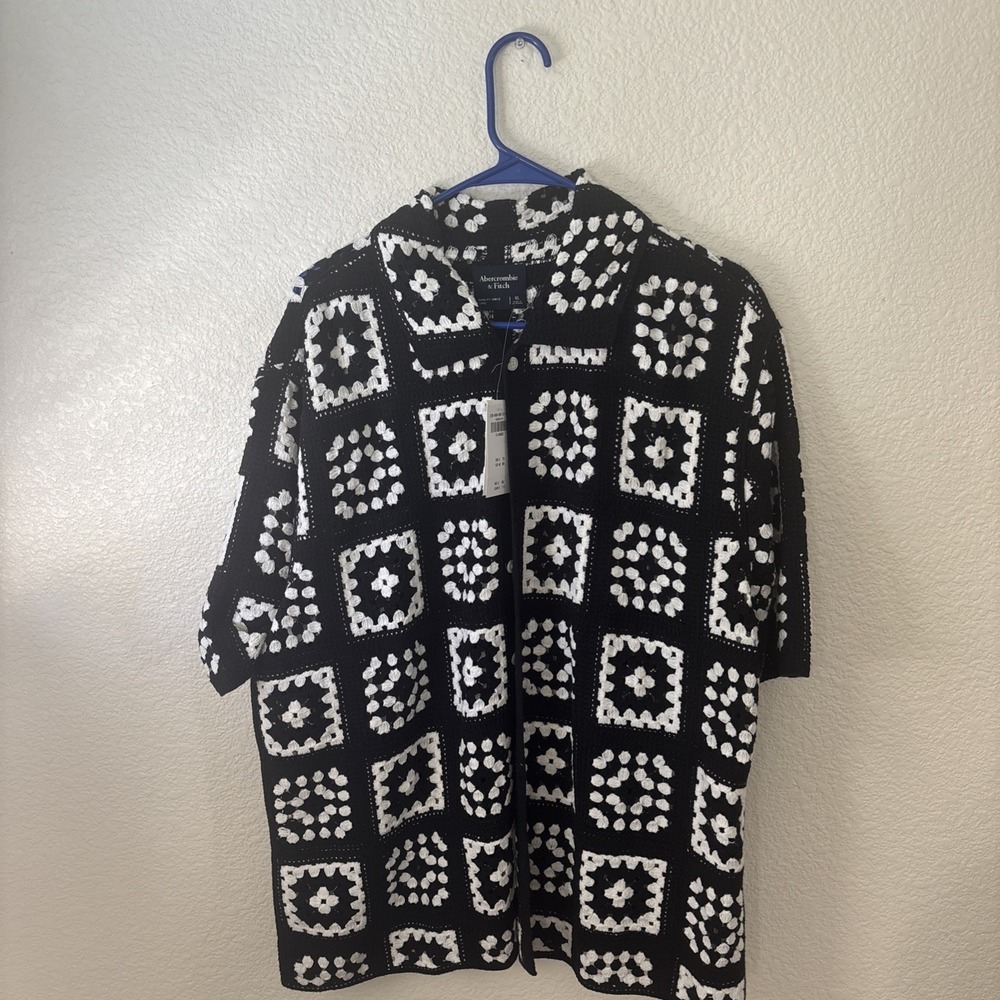 Abercrombie Crochet-Style Pattern Button-Up Sweater Polo Men's XL NWT